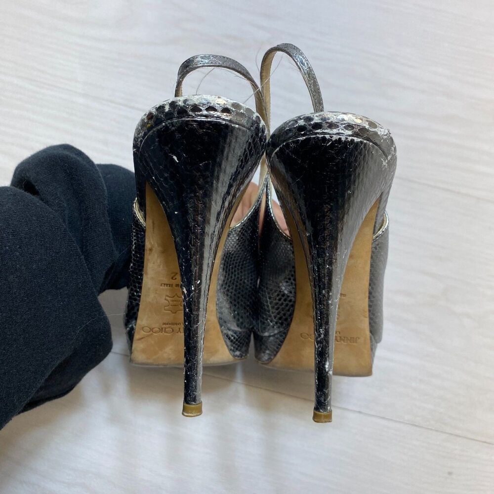 Jimmy Choo Heel Pumps Women's Size 12 Metallic Silver Watersnake Slingback Strap - Picture 5 of 12